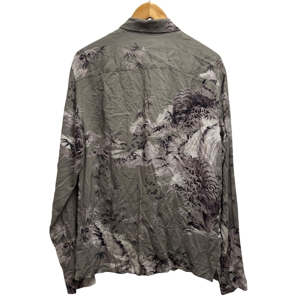 AllSaints Men's Size M Green Viscose Floral Waterfall "Java" Button Front Shirt - Picture 4 of 6